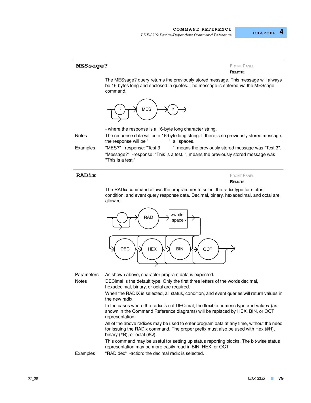 Lightwave Communications LDX-3232 manual MESsage?, RADix 