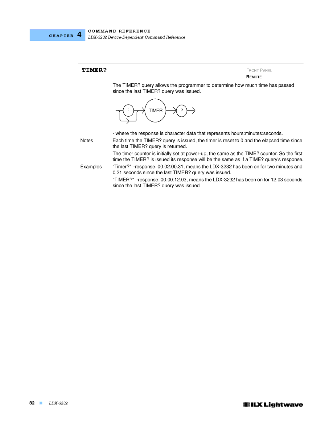 Lightwave Communications LDX-3232 manual Since the last TIMER? query was issued, Timer, Last TIMER? query is returned 