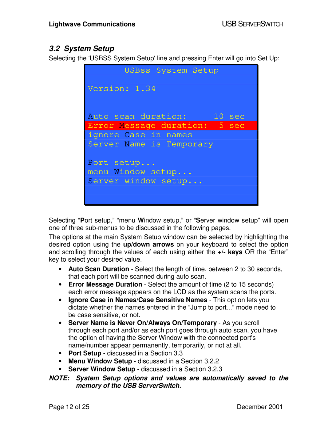 Lightwave Communications USB SuperSwitch manual System Setup 