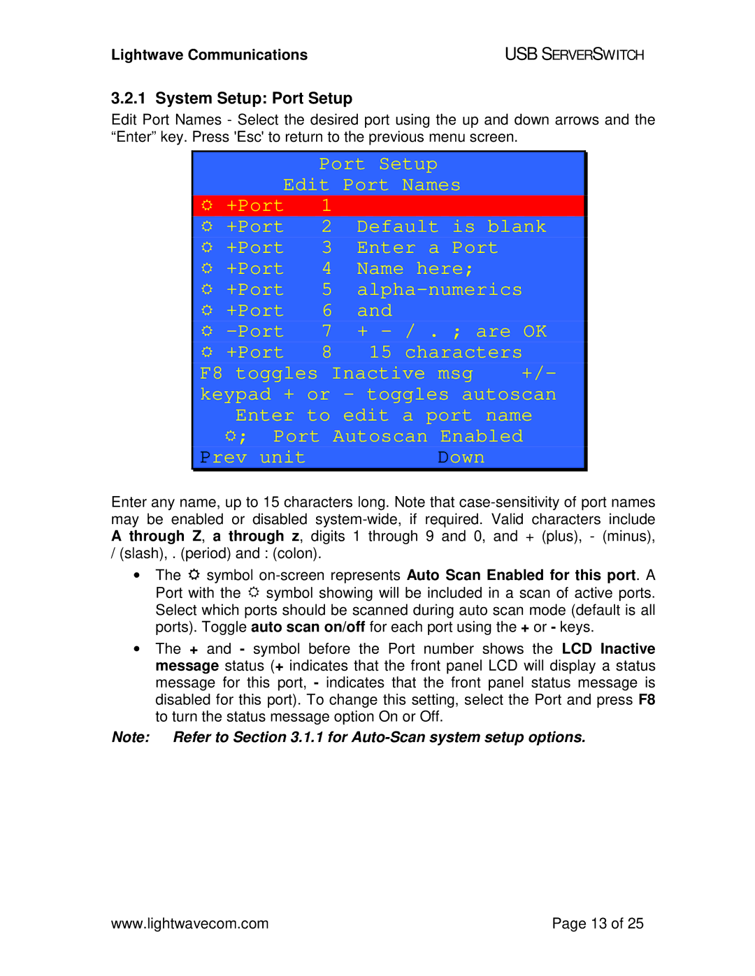 Lightwave Communications USB SuperSwitch manual Prev unit Down, System Setup Port Setup 