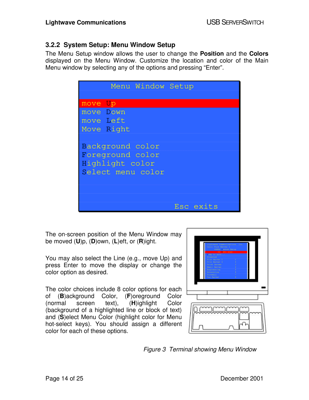 Lightwave Communications USB SuperSwitch manual System Setup Menu Window Setup, Usbss 