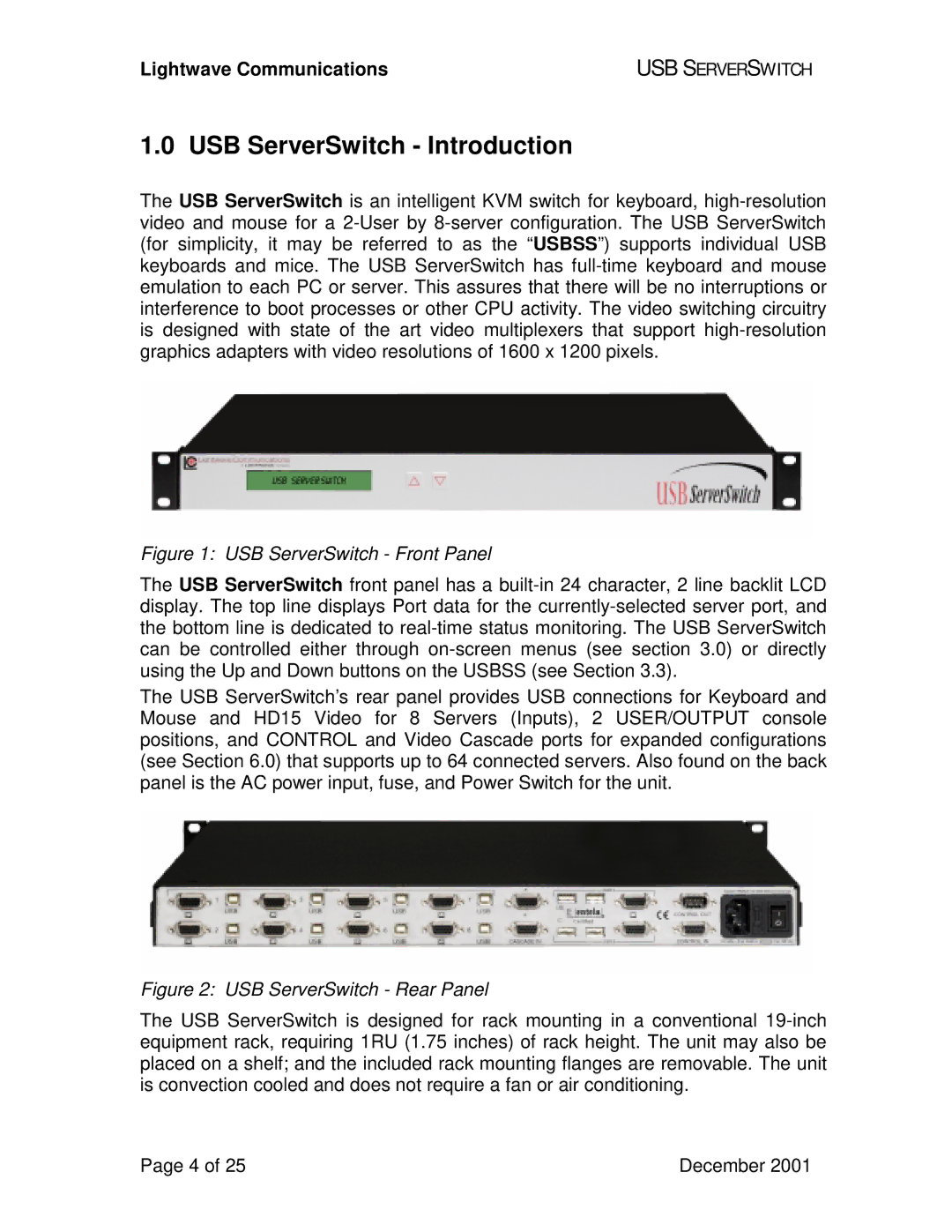 Lightwave Communications USB SuperSwitch manual USB ServerSwitch Introduction, USB ServerSwitch Front Panel 