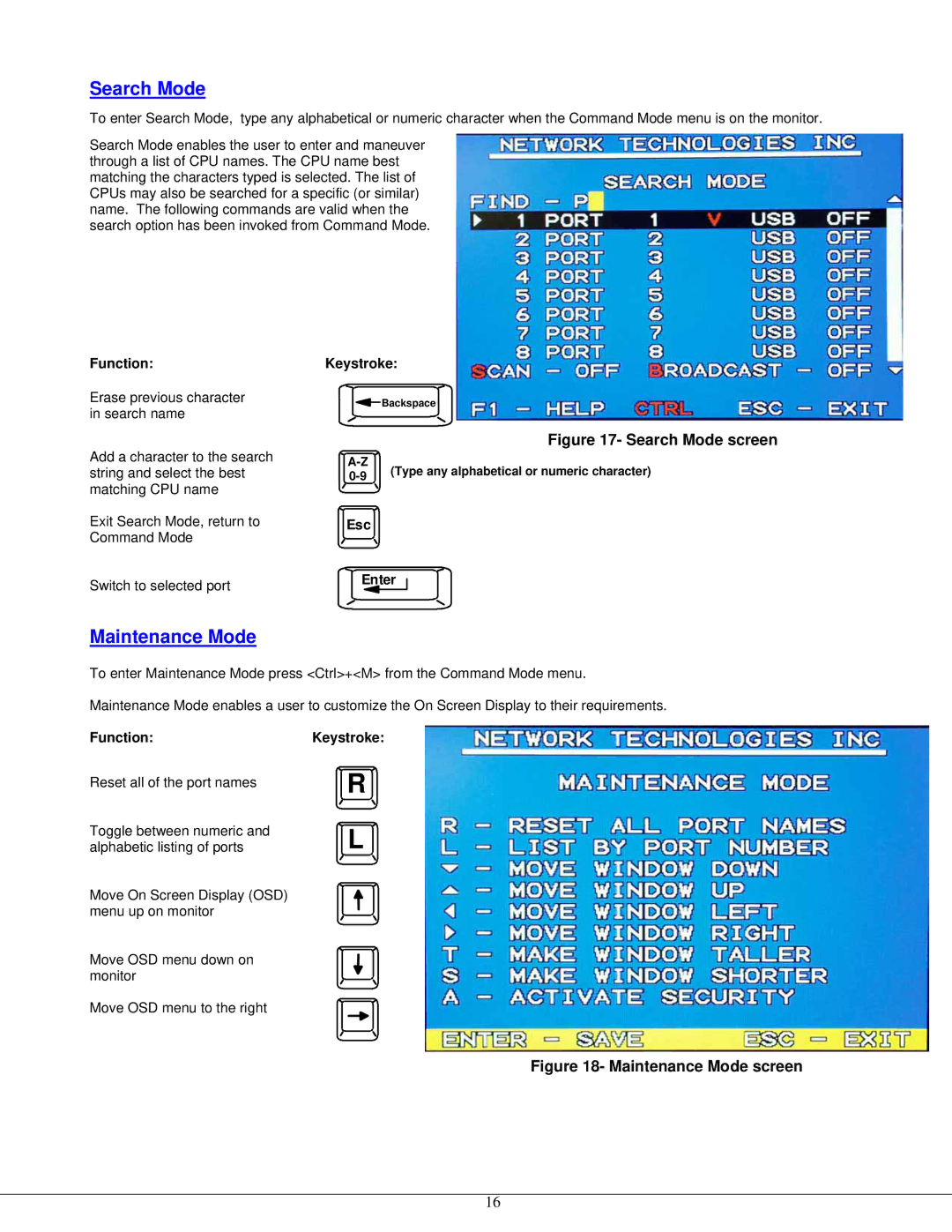 Lightwave Communications USB-Wizard manual Search Mode, Maintenance Mode, Esc Enter 