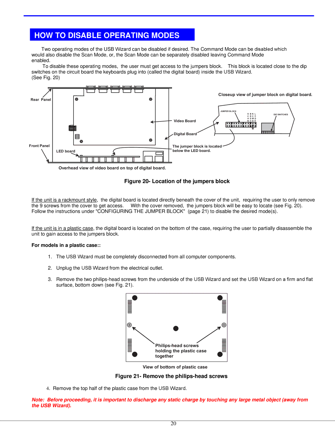 Lightwave Communications USB-Wizard manual HOW to Disable Operating Modes, For models in a plastic case 