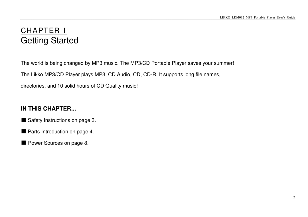 Likko LKM01 manual Getting Started, This Chapter 