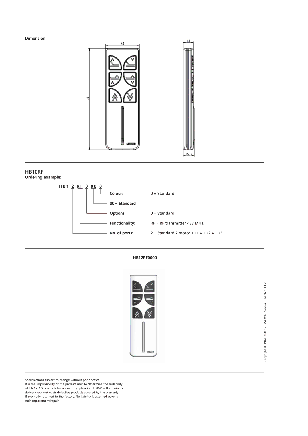 Linak HB10RF manual 