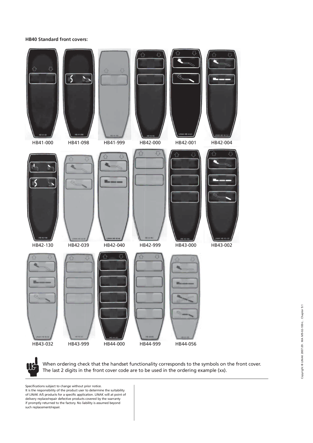 Linak manual HB40 Standard front covers 