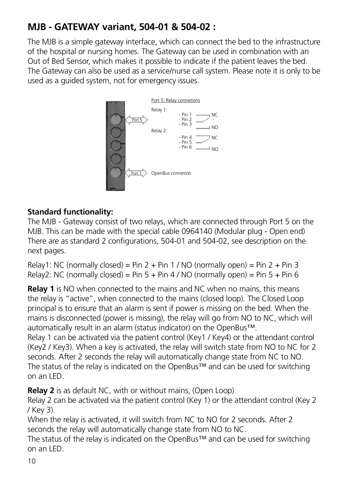 Linak user manual MJB Gateway variant, 504-01, Standard functionality 