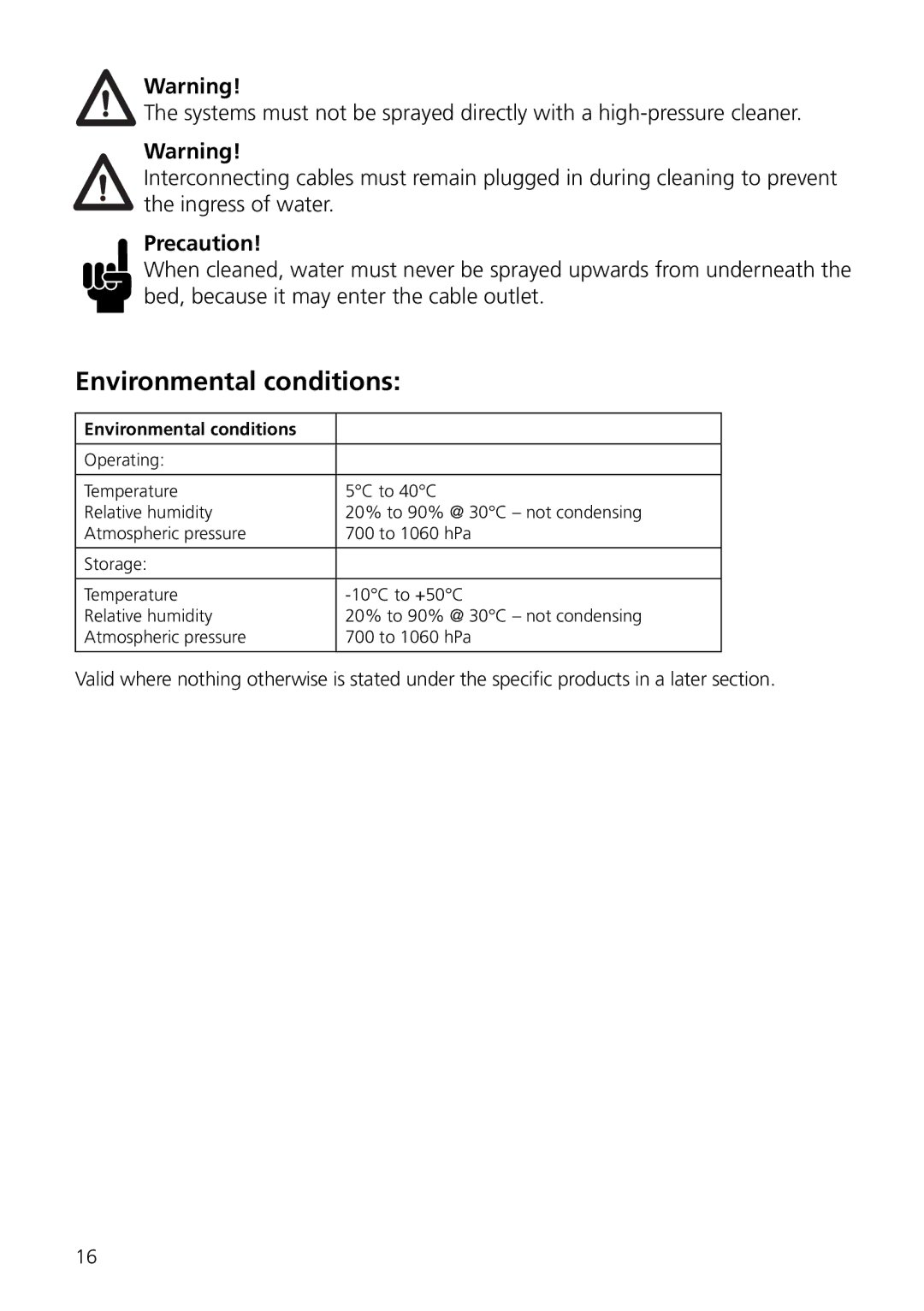 Linak MJB user manual Environmental conditions, Precaution 