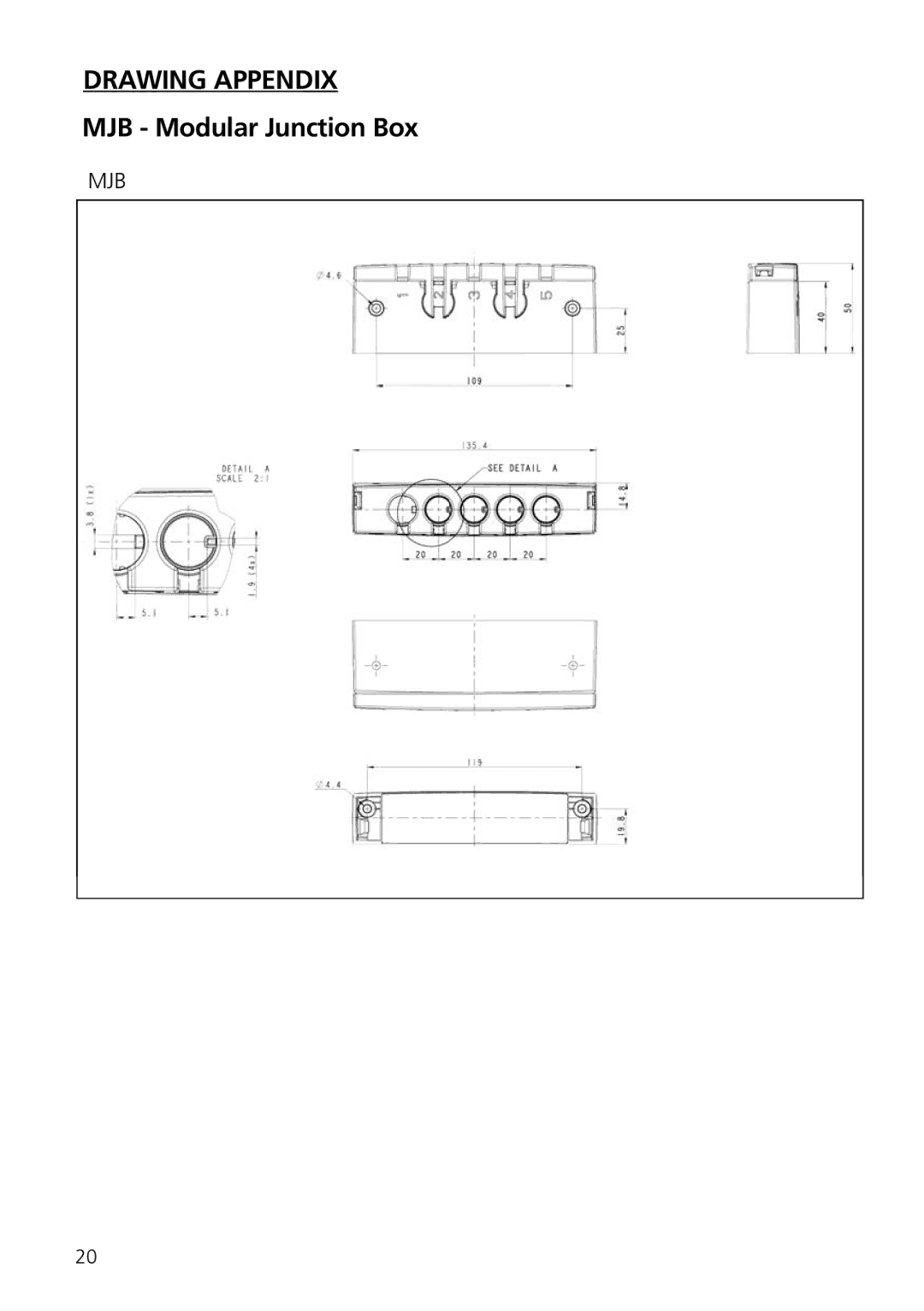 Linak user manual Drawing Appendix, MJB Modular Junction Box 