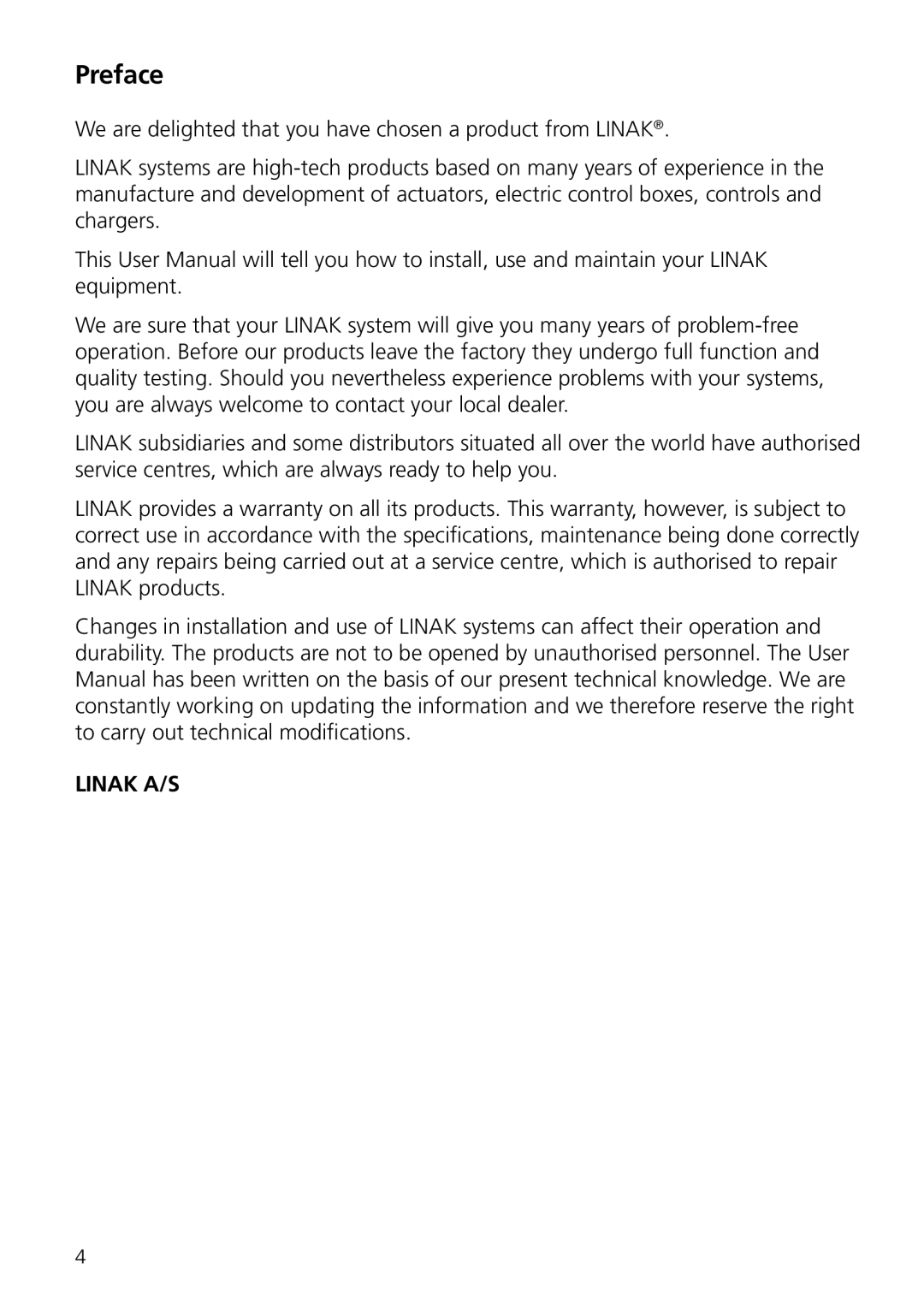 Linak MJB user manual Preface 