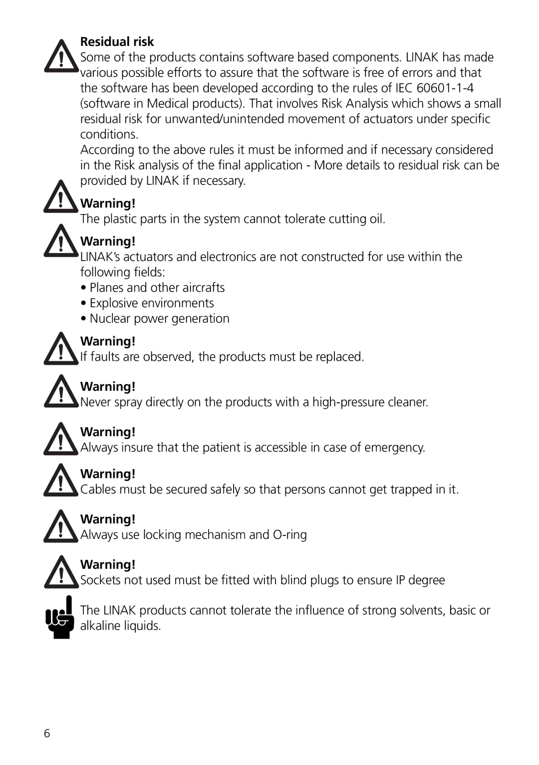 Linak MJB user manual Residual risk 