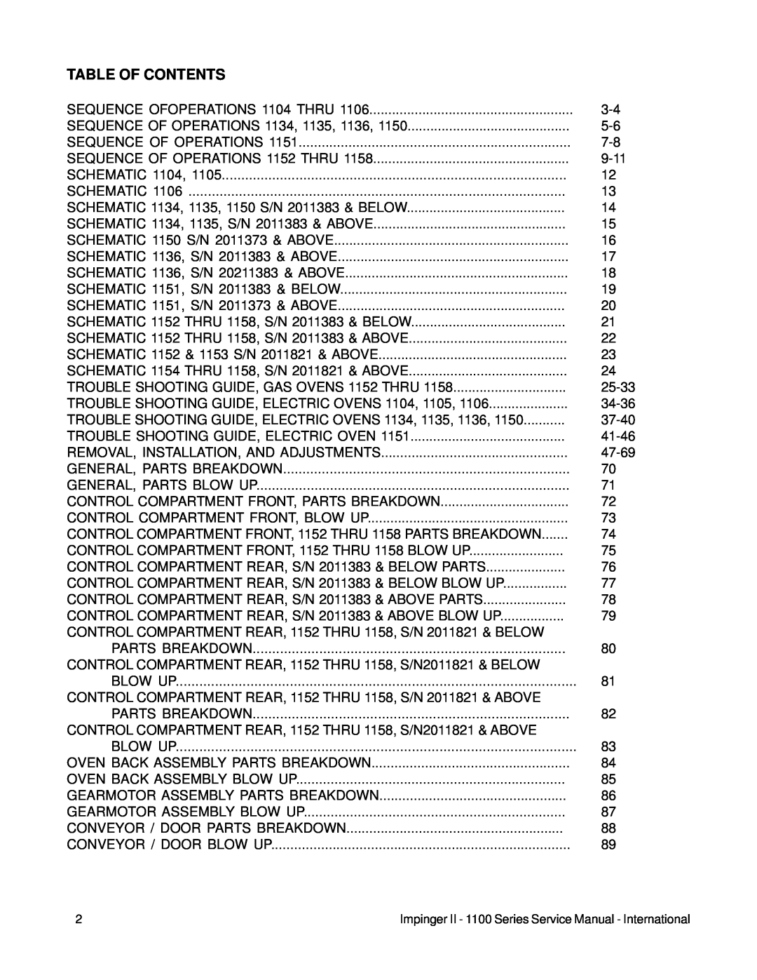 Lincoln 1100 Series service manual Table Of Contents 