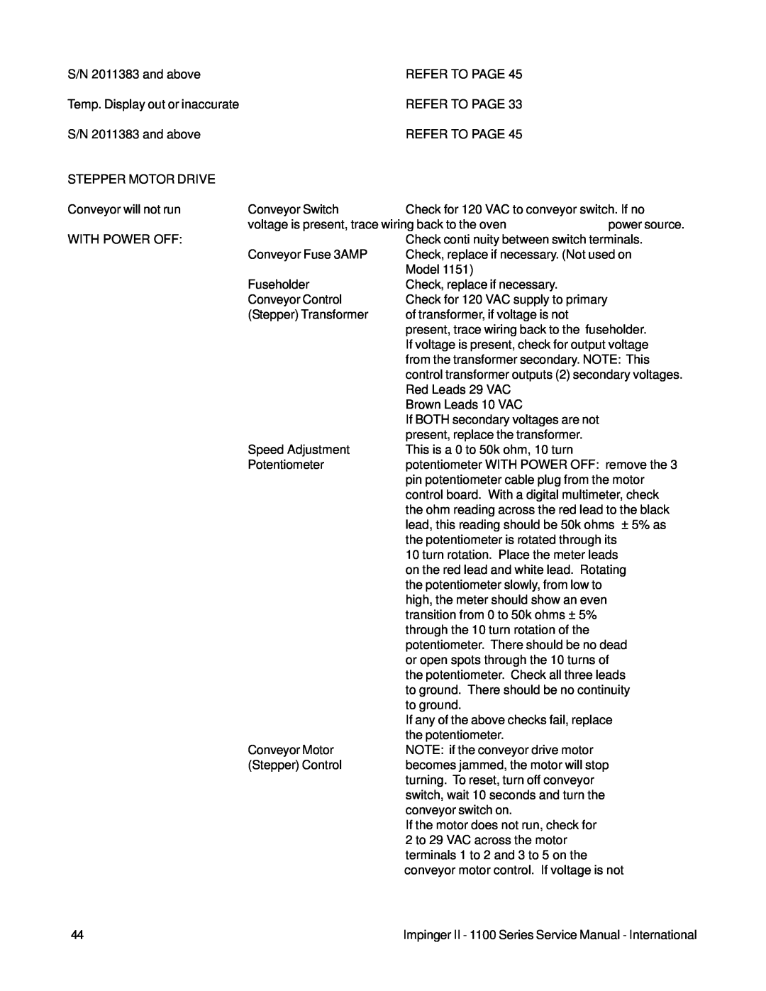 Lincoln 1100 Series service manual STEPPER MOTOR DRIVE Conveyor will not run 