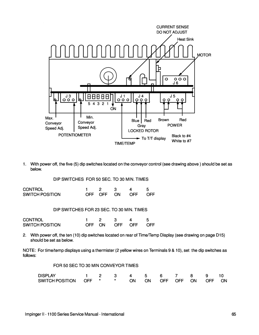 Lincoln 1100 Series service manual DIP SWITCHES FOR 50 SEC. TO 30 MIN. TIMES 