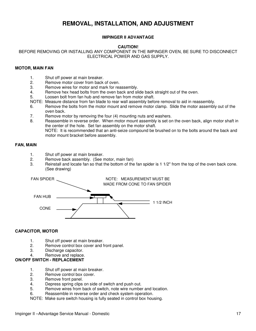 Lincoln 1117-000-A, 1100ADVSVC REMOVAL, INSTALLATION, and Adjustment, MOTOR, Main FAN, FAN, Main, CAPACITOR, Motor 