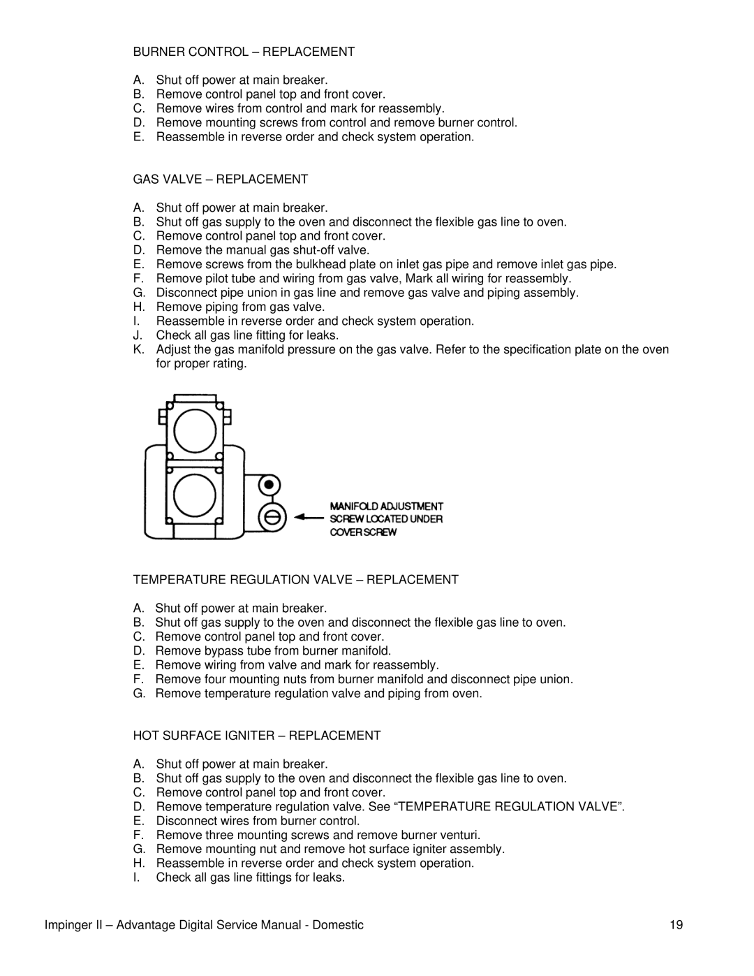 Lincoln 116-000-A, 1133-000-A Burner Control Replacement, GAS Valve Replacement, Temperature Regulation Valve Replacement 