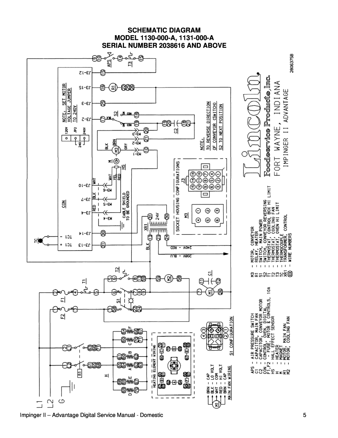 Lincoln 1117-000-A, 1133-000-A, 116-000-A SCHEMATIC DIAGRAM MODEL 1130-000-A, 1131-000-A, SERIAL NUMBER 2038616 AND ABOVE 