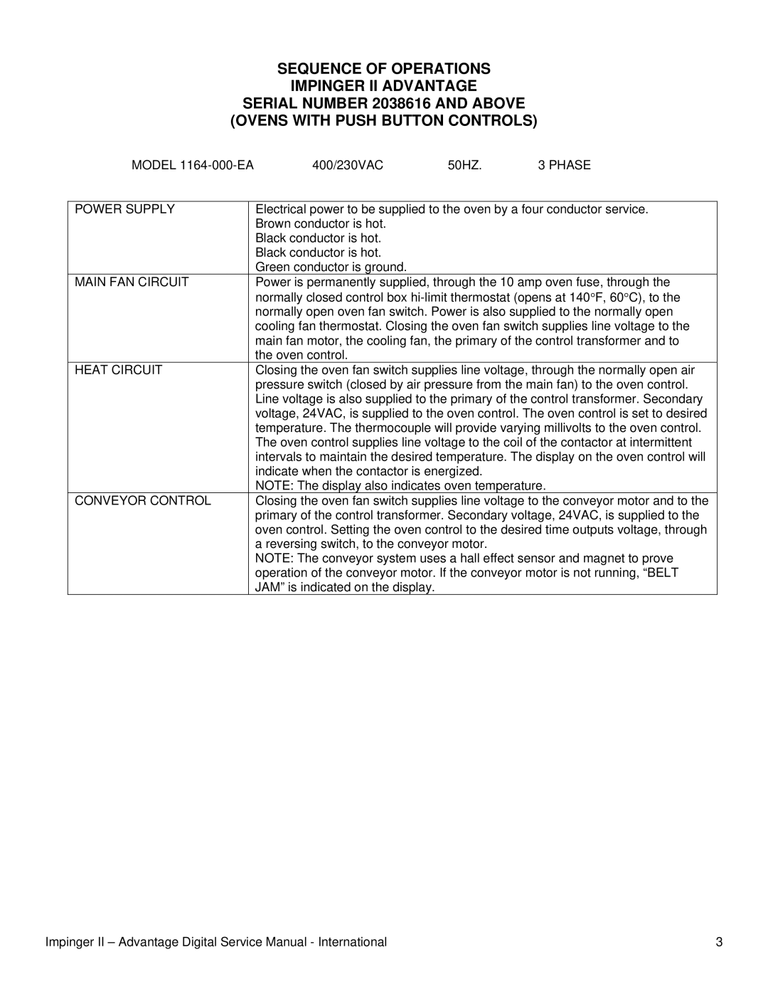 Lincoln 1154-000-EA, 1164-000-EA, 1155-000-EA service manual Power Supply Main FAN Circuit Heat Circuit Conveyor Control 