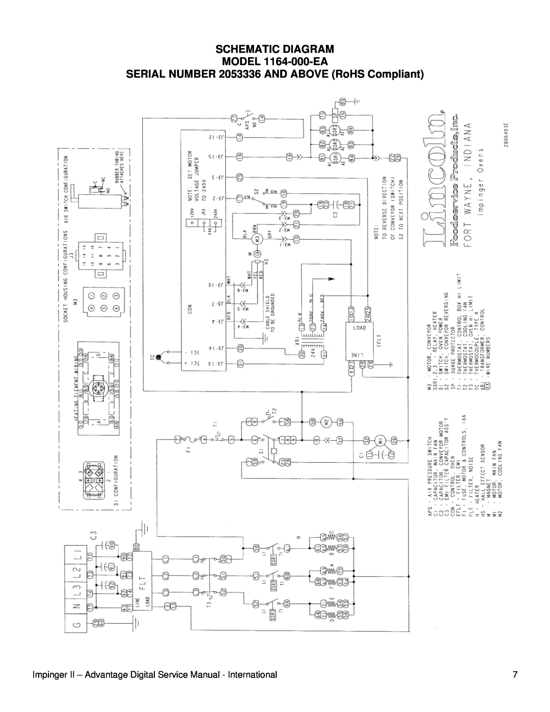Lincoln 1154-000-EA, 1155-000-EA SERIAL NUMBER 2053336 AND ABOVE RoHS Compliant, SCHEMATIC DIAGRAM MODEL 1164-000-EA 