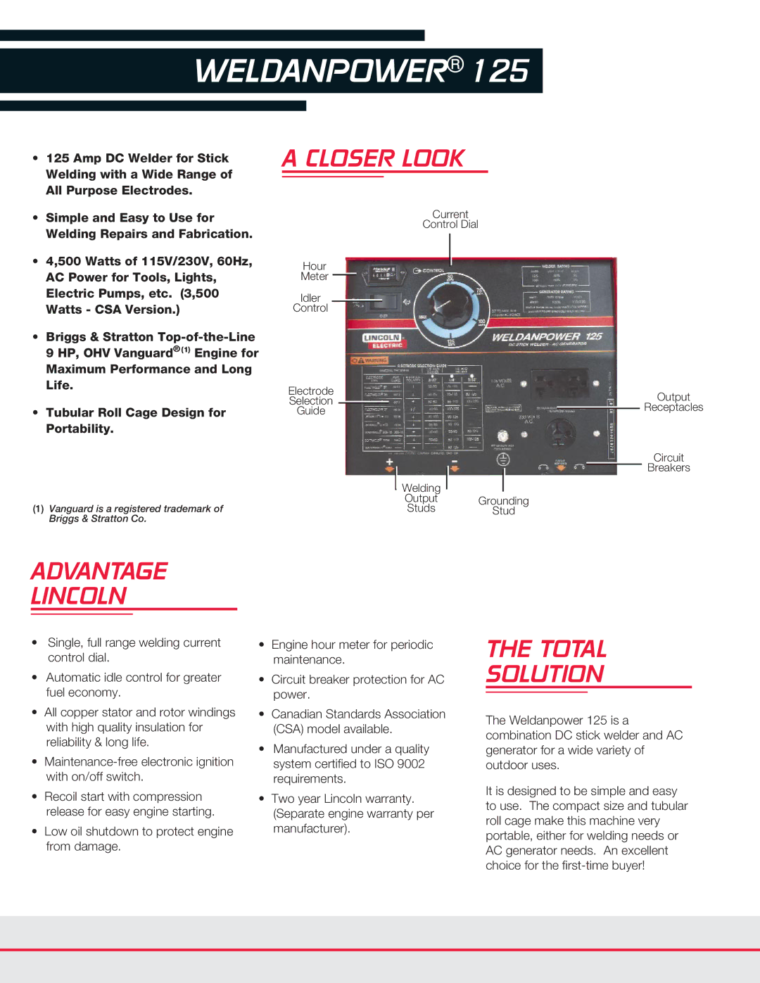 Lincoln 125 manual Closer Look, Advantage Lincoln, Total Solution 