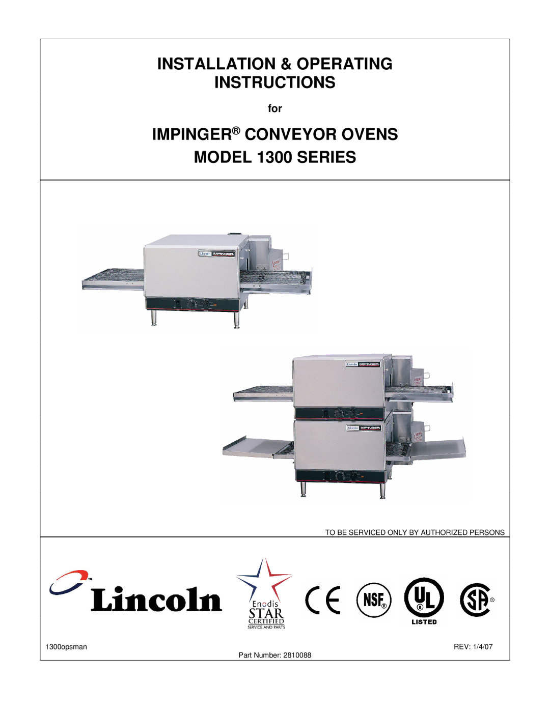 Lincoln 1300 Series operating instructions Installation & Operating Instructions 