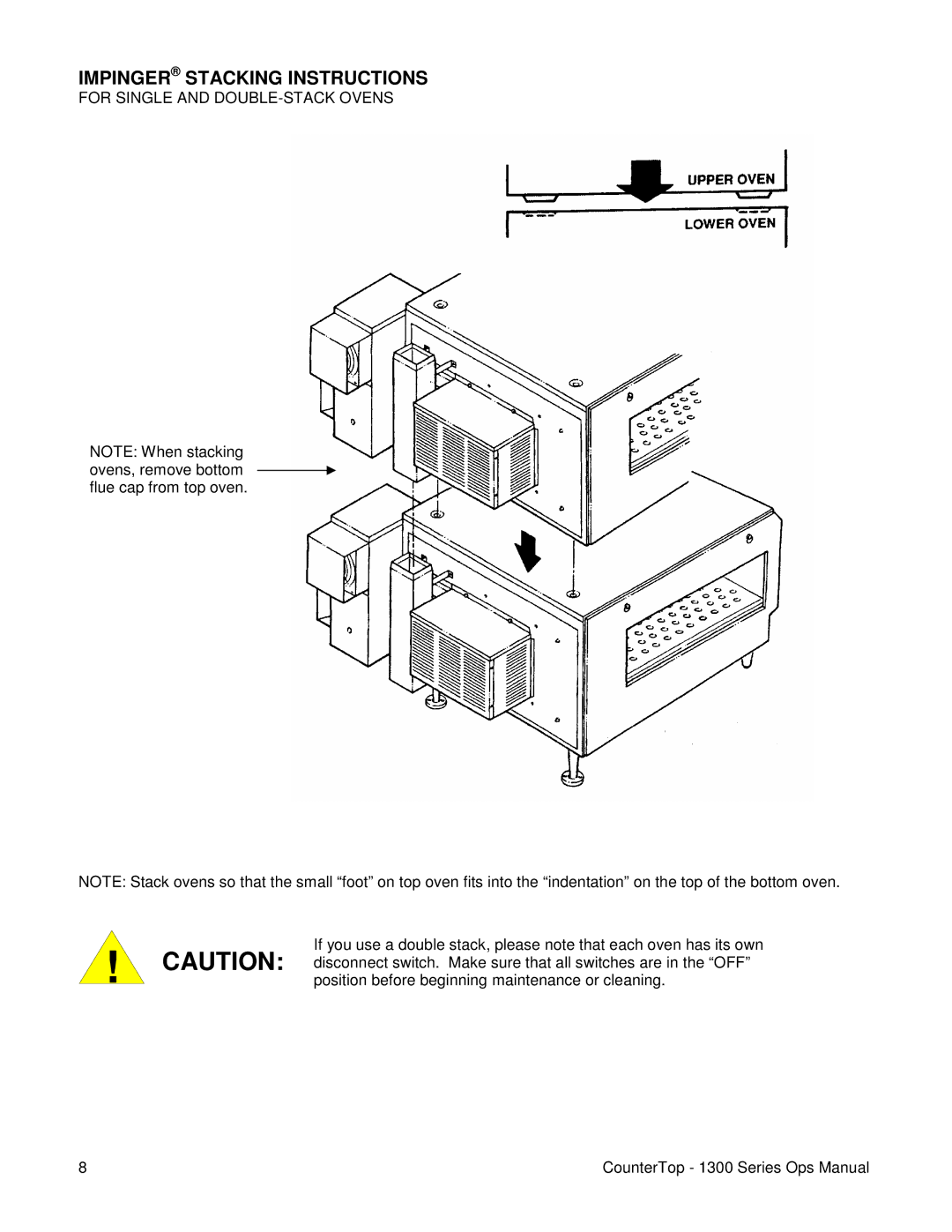 Lincoln 1300 Series operating instructions Impinger Stacking Instructions, For Single and DOUBLE-STACK Ovens 