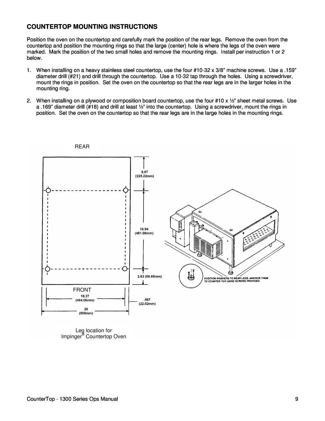 Lincoln 1300 Series operating instructions Countertop Mounting Instructions 