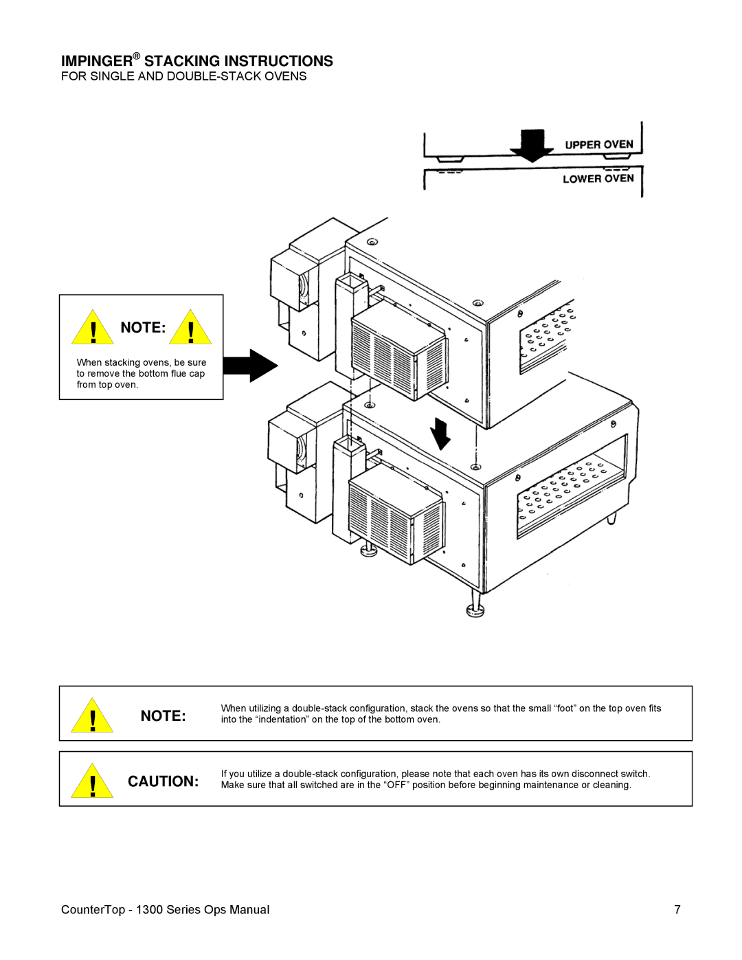 Lincoln 1300 operating instructions Impinger Stacking Instructions, For Single and DOUBLE-STACK Ovens 