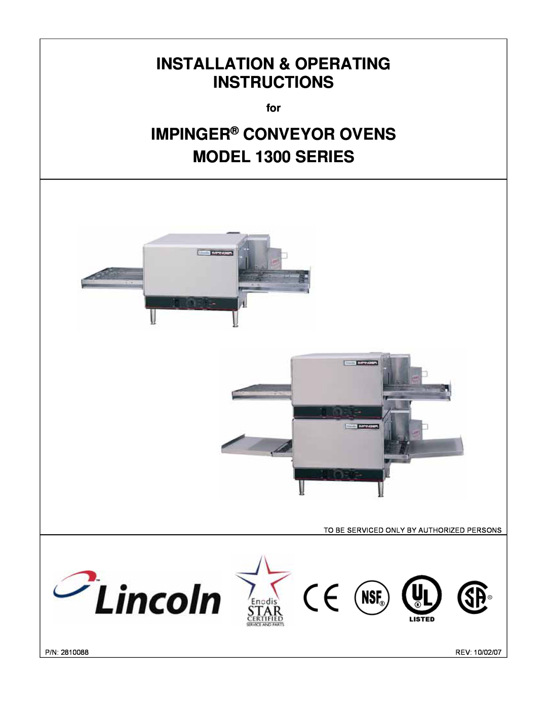 Lincoln operating instructions Installation & Operating Instructions, IMPINGER CONVEYOR OVENS MODEL 1300 SERIES 