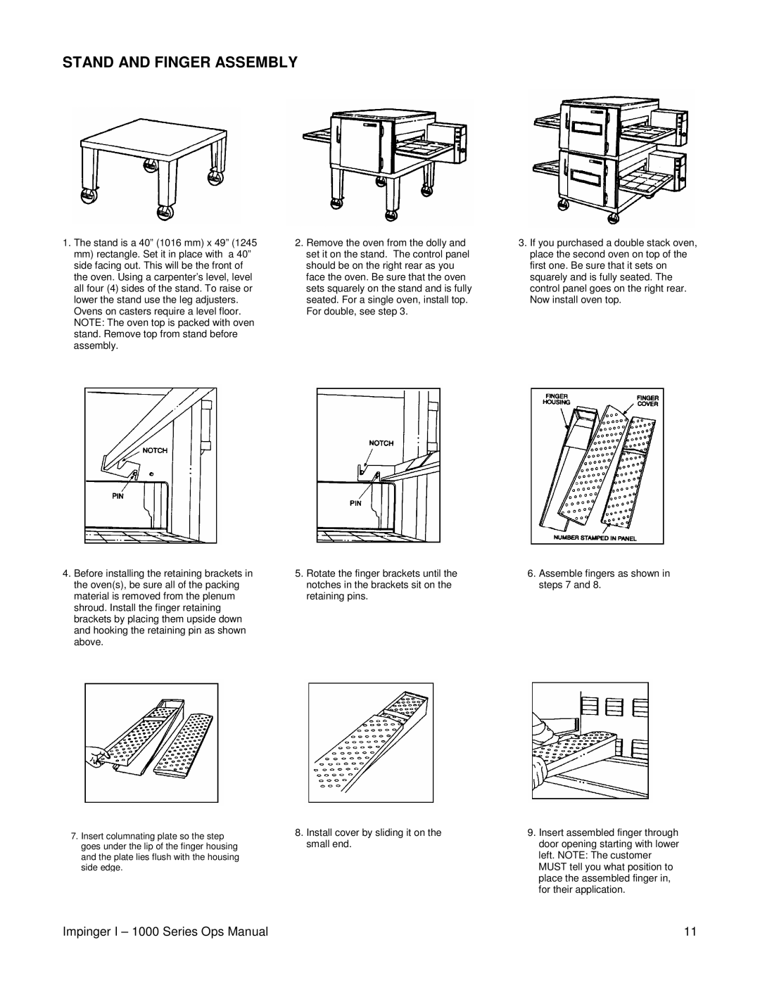 Lincoln 1000, 1400, 1200 operating instructions Stand and Finger Assembly 