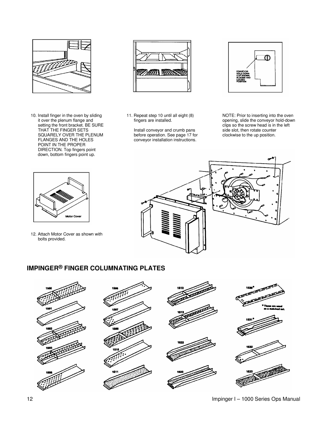 Lincoln 1400, 1200, 1000 operating instructions Impinger Finger Columnating Plates 