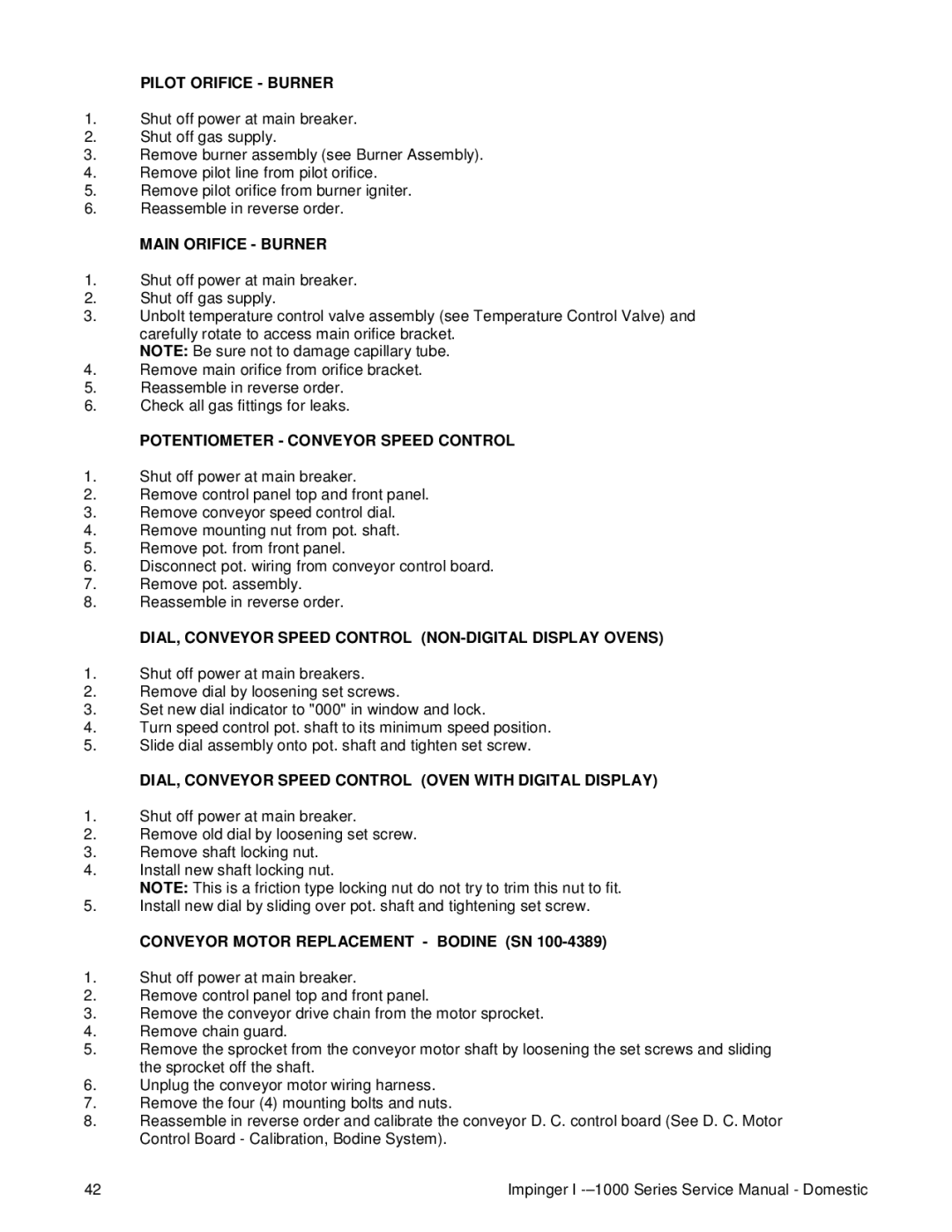 Lincoln 1400, 1200, 1000 service manual Pilot Orifice Burner, Main Orifice Burner, Potentiometer Conveyor Speed Control 