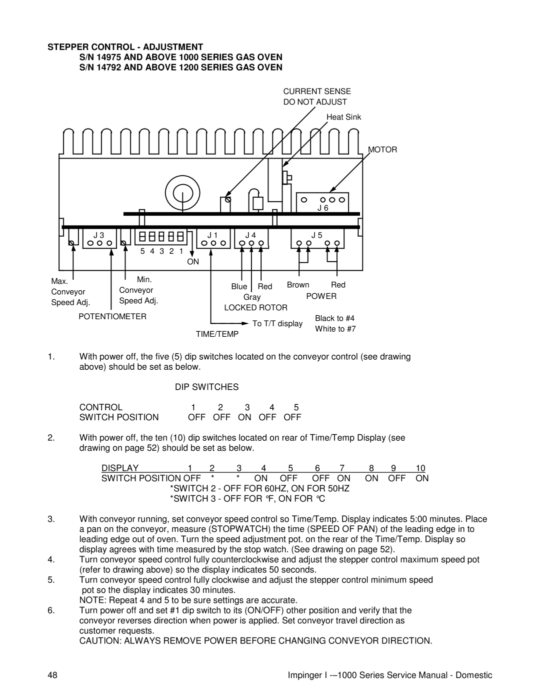 Lincoln 1400, 1200, 1000 service manual DIP Switches Control Switch Position OFF 