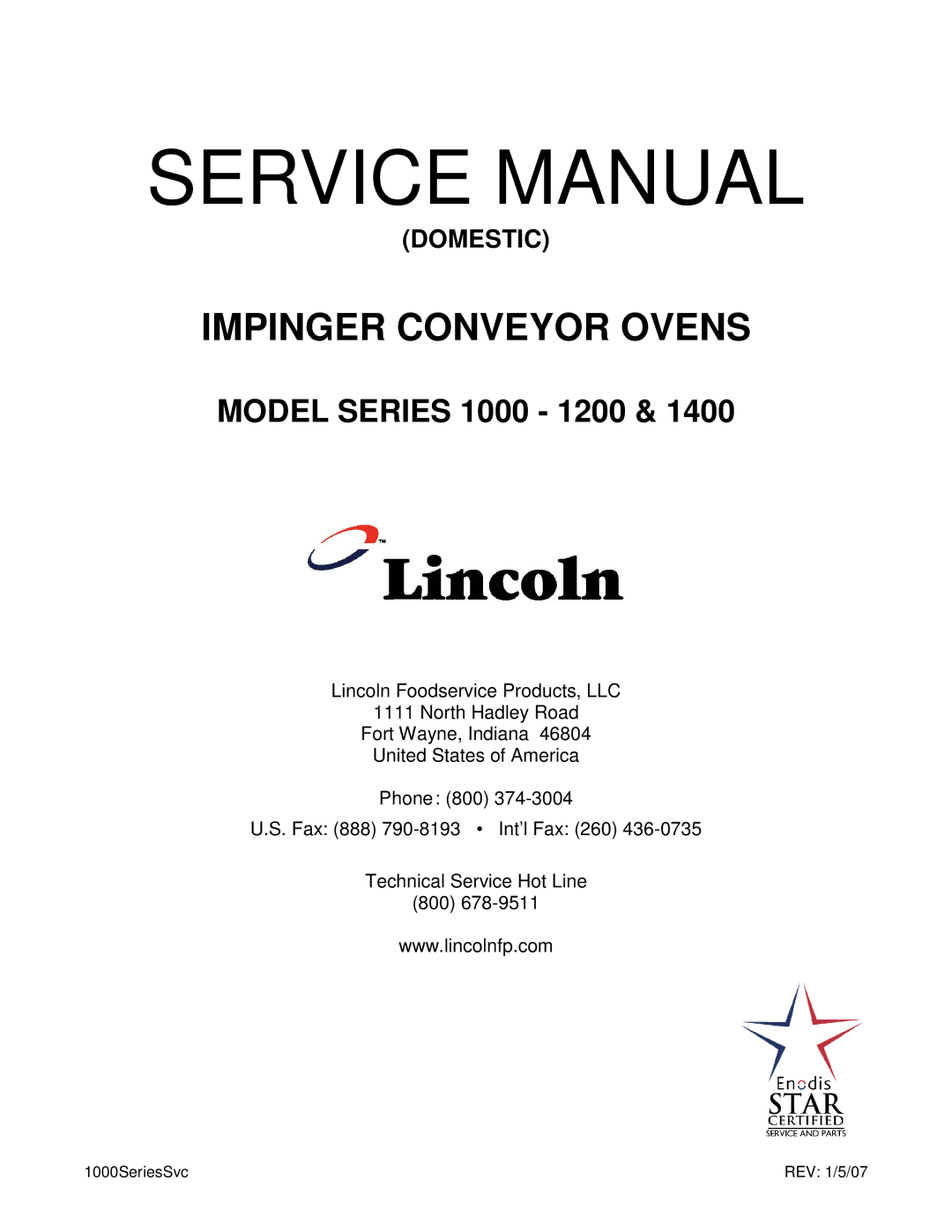 Lincoln 1200, 1400, 1000 service manual Impinger Conveyor Ovens 