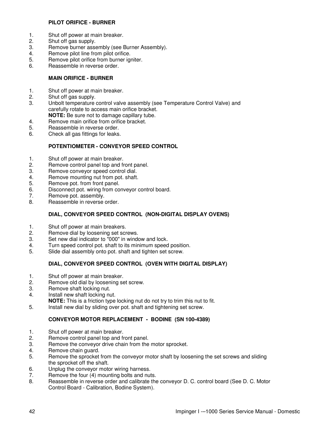 Lincoln 1400, 1200, 1000 service manual Pilot Orifice Burner, Main Orifice Burner, Potentiometer Conveyor Speed Control 