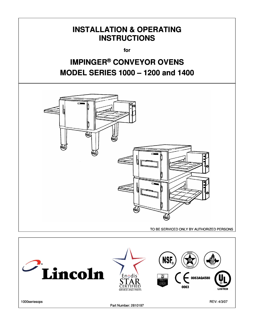 Lincoln 1200, 1400, 1000 operating instructions Installation & Operating Instructions, Impinger Conveyor Ovens 