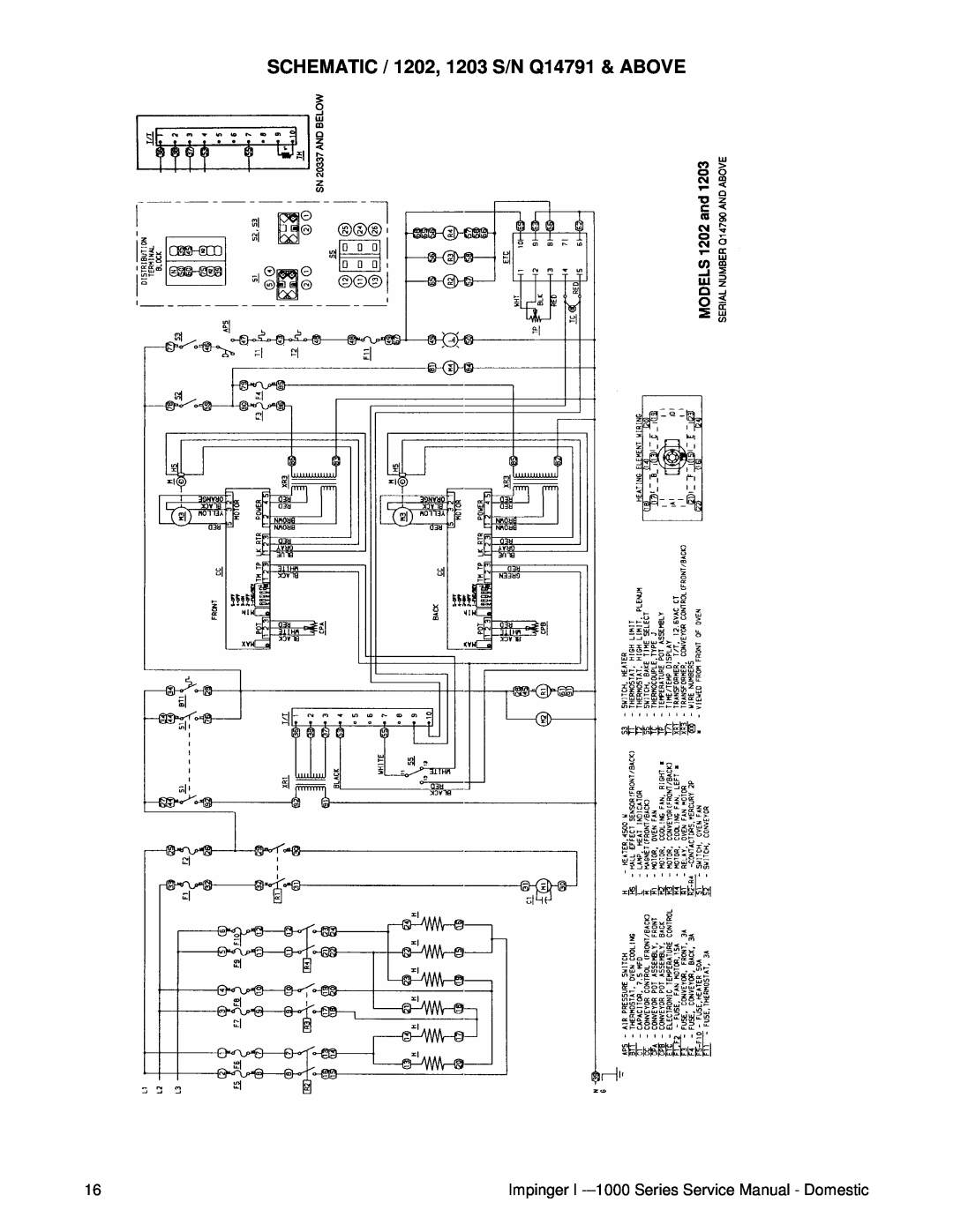 Lincoln 1200, 1400 SCHEMATIC / 1202, 1203 S/N Q14791 & ABOVE, Impinger I -–1000Series Service Manual - Domestic 