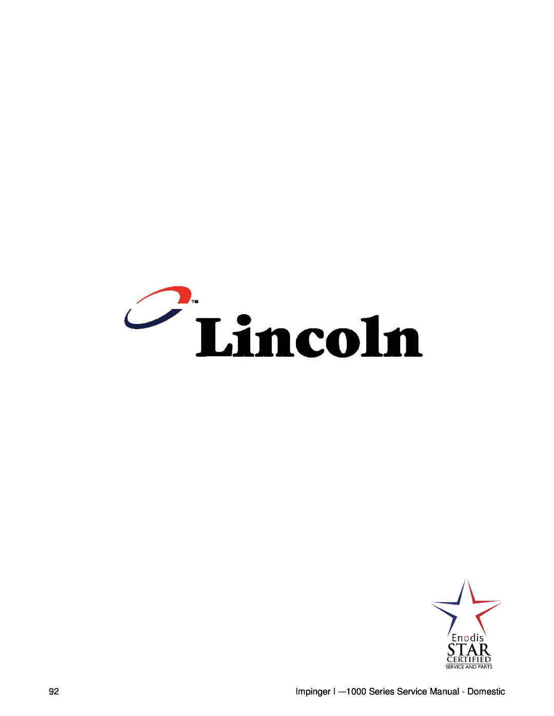 Lincoln 1400, 1200 service manual Impinger I -–1000Series Service Manual - Domestic 