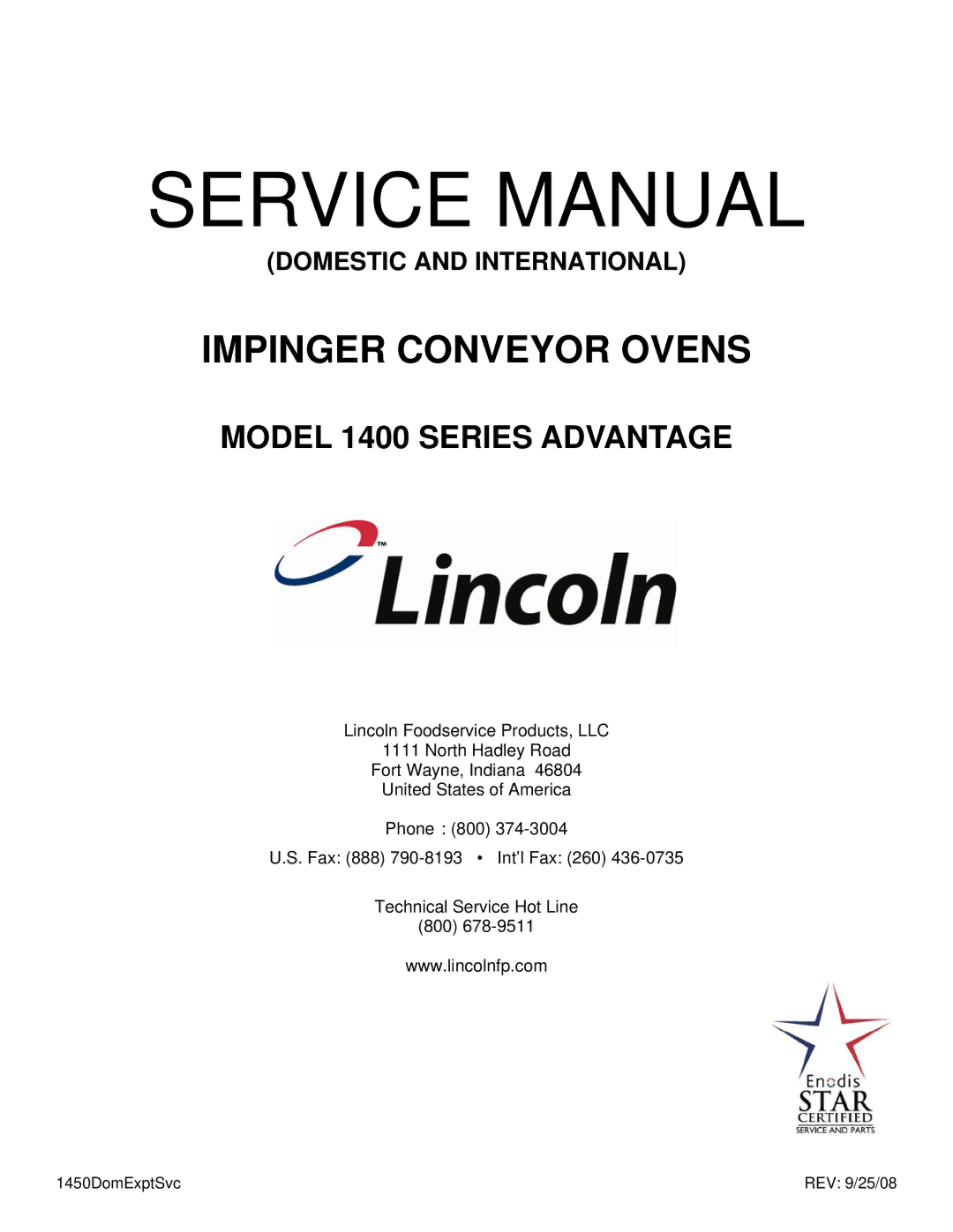 Lincoln 1400 Series service manual Impinger Conveyor Ovens 