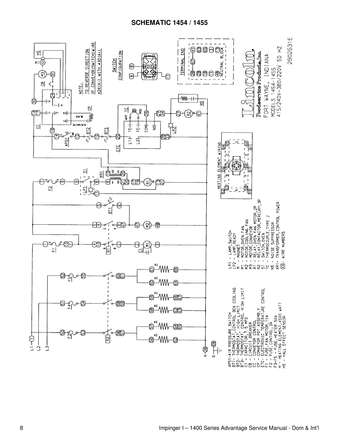 Lincoln 1400 Series service manual Schematic 1454 