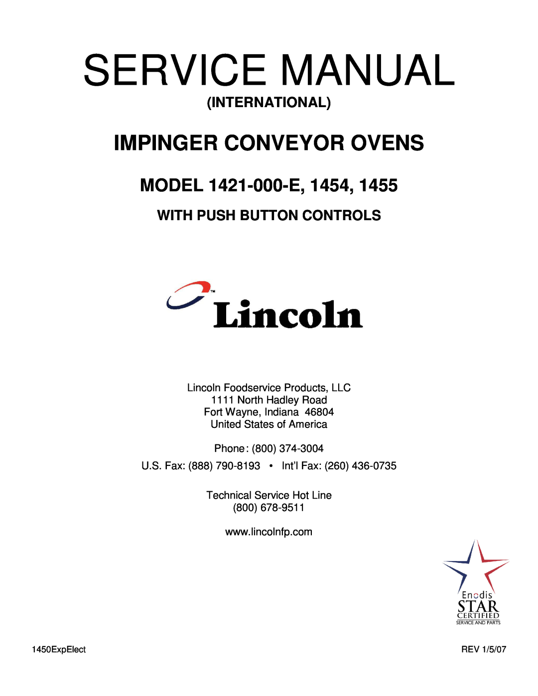 Lincoln 1454-000-E service manual Lincoln Foodservice Products, LLC, North Hadley Road Fort Wayne, Indiana, Service Manual 