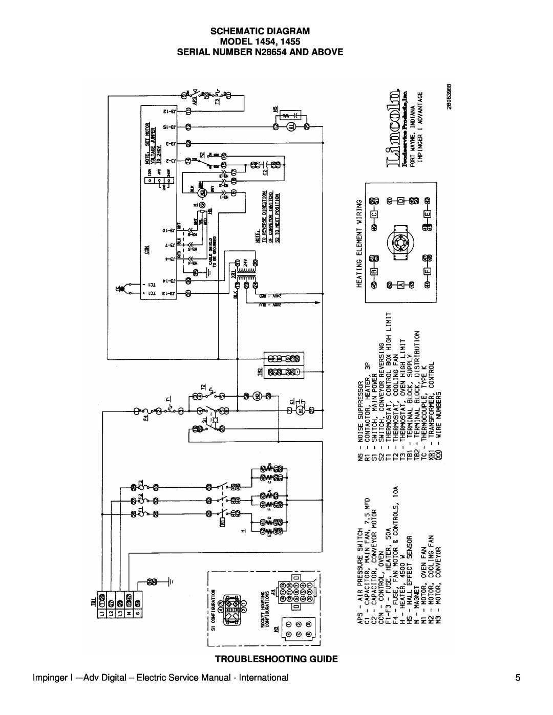 Lincoln 1454-000-E, 1455-000-E SCHEMATIC DIAGRAM MODEL 1454, SERIAL NUMBER N28654 AND ABOVE, Troubleshooting Guide 