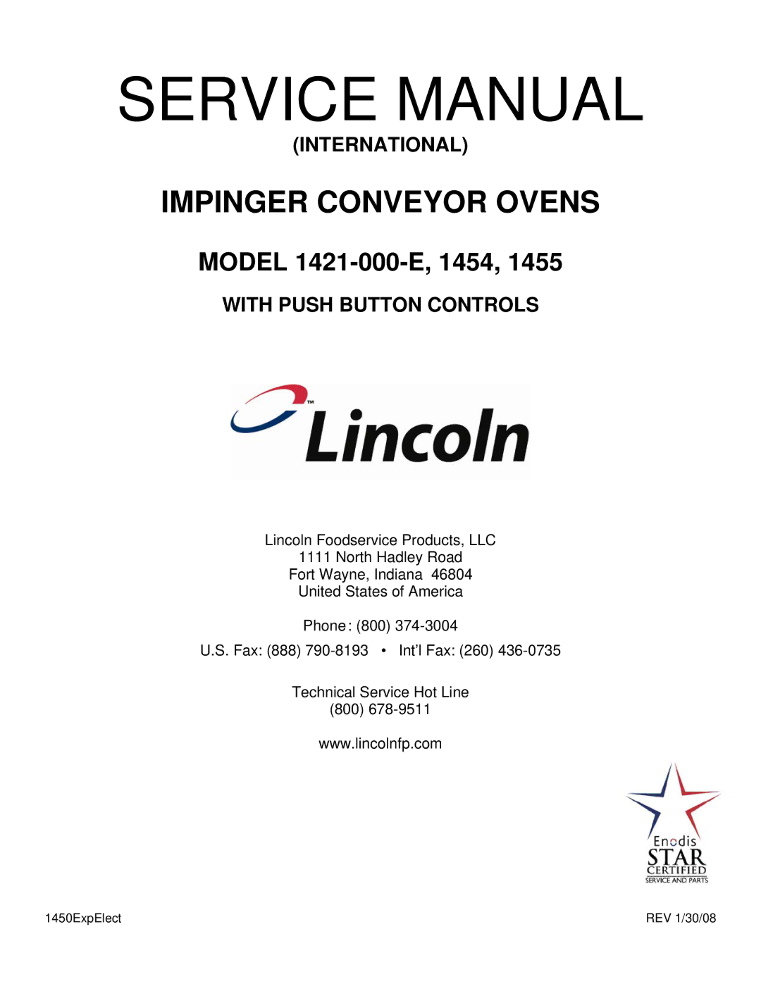 Lincoln 1421-000-E, 1455, 1454 service manual Impinger Conveyor Ovens 