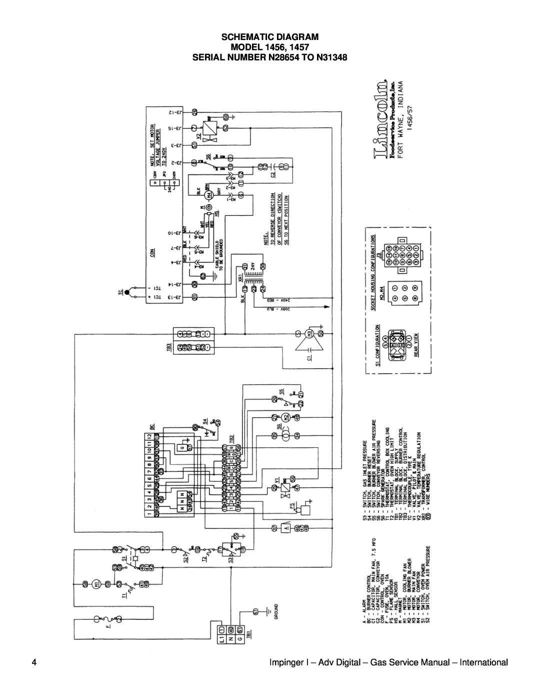 Lincoln 1457, 1434-000-E, 1433-000-E, 1456 service manual Schematic Diagram Model, SERIAL NUMBER N28654 TO N31348 