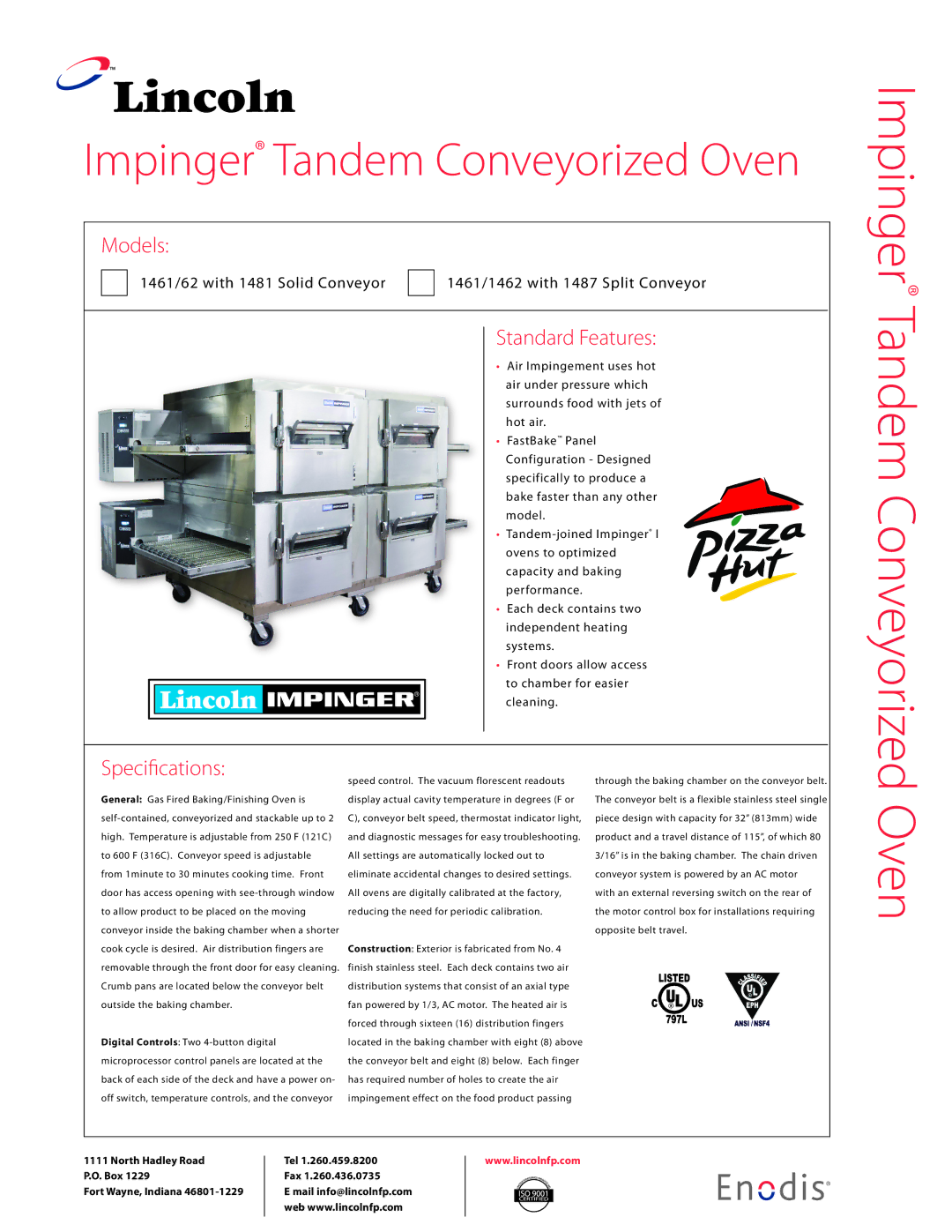 Lincoln 1461/62, 1461/1462 manual Impinger Tandem Conveyorized Oven 