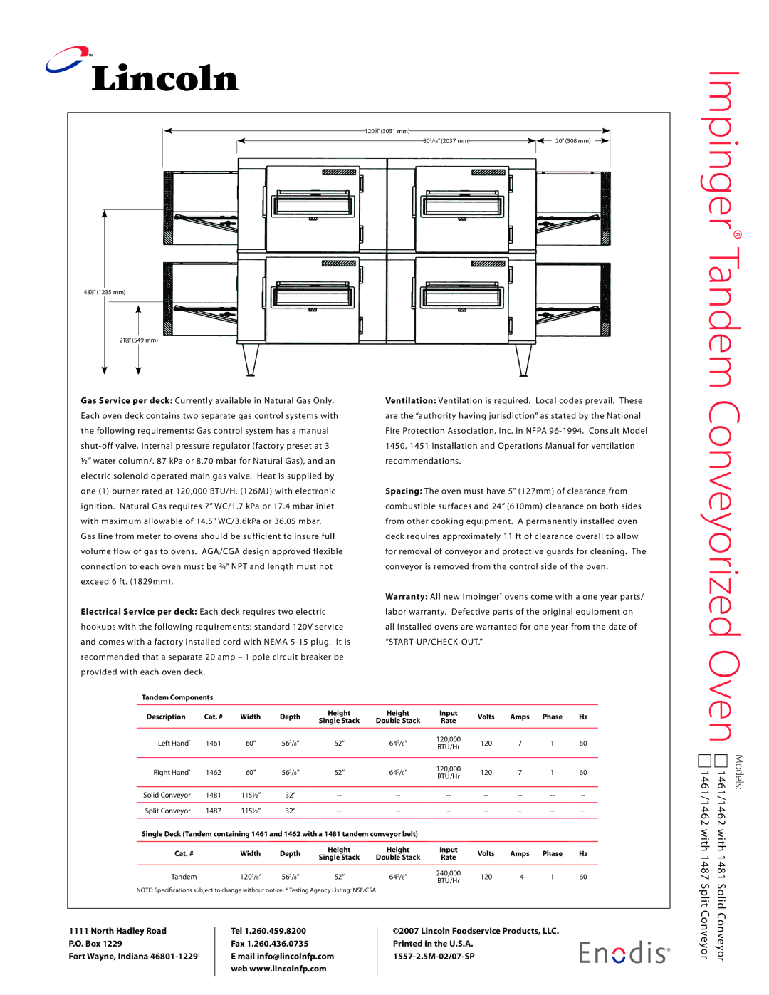 Lincoln 1461/1462, 1461/62 manual Impinger Tandem, Conveyorized Oven 