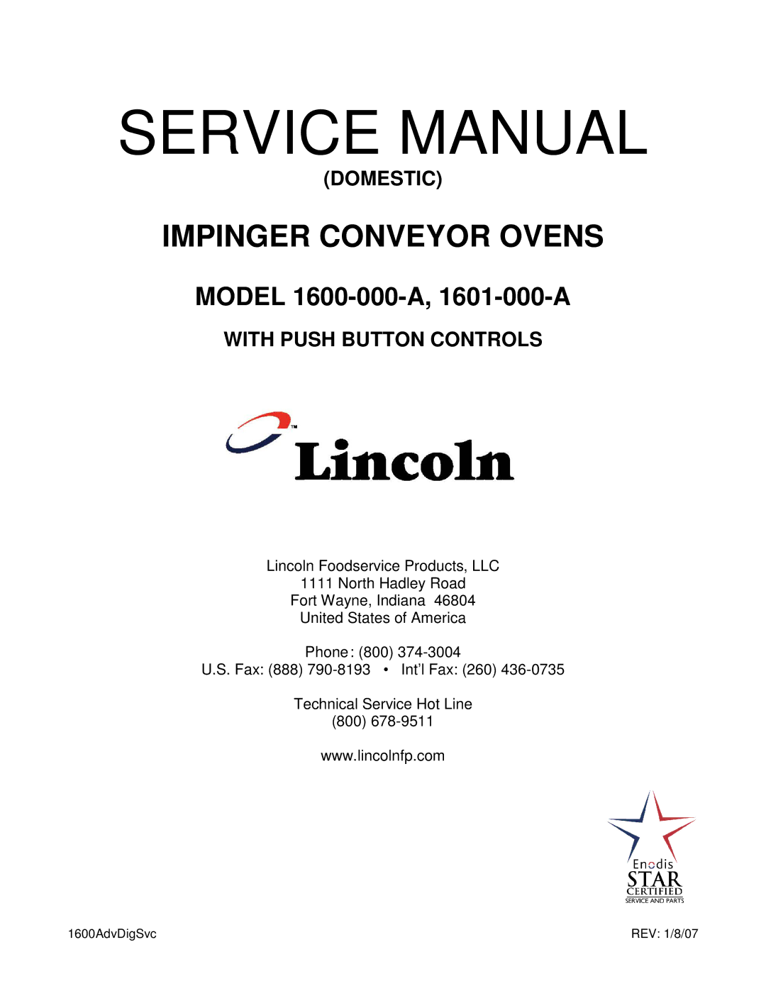 Lincoln 1601-000-A, 1600-000-A service manual Impinger Conveyor Ovens 