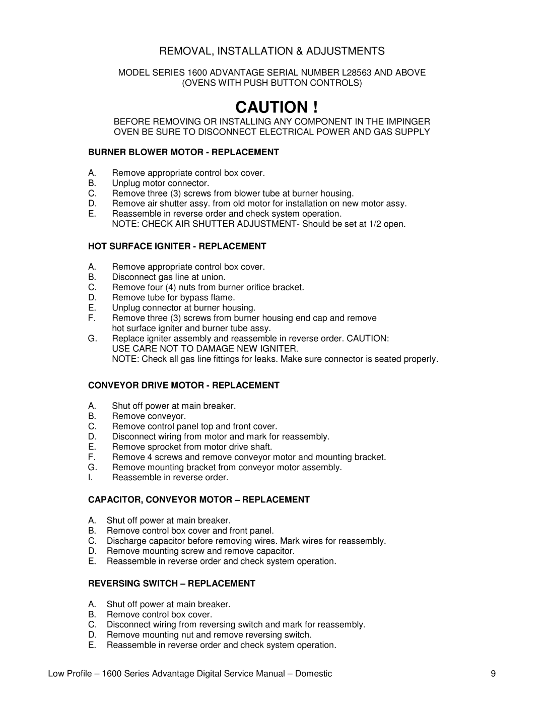 Lincoln 1601-000-A Burner Blower Motor Replacement, HOT Surface Igniter Replacement, Conveyor Drive Motor Replacement 