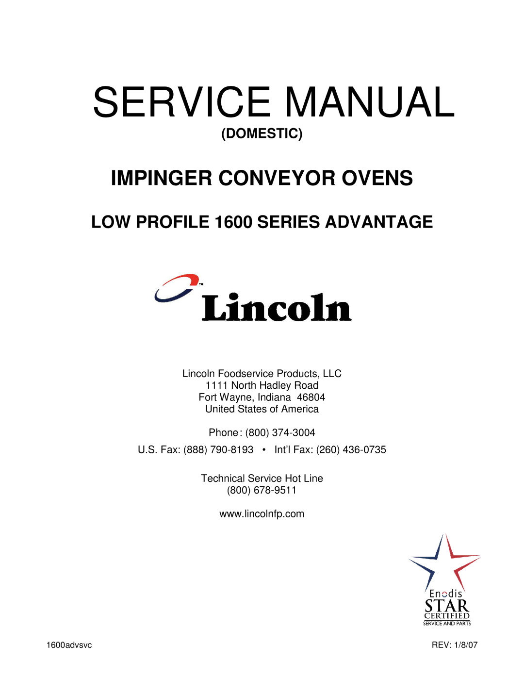 Lincoln 1600 service manual Impinger Conveyor Ovens 